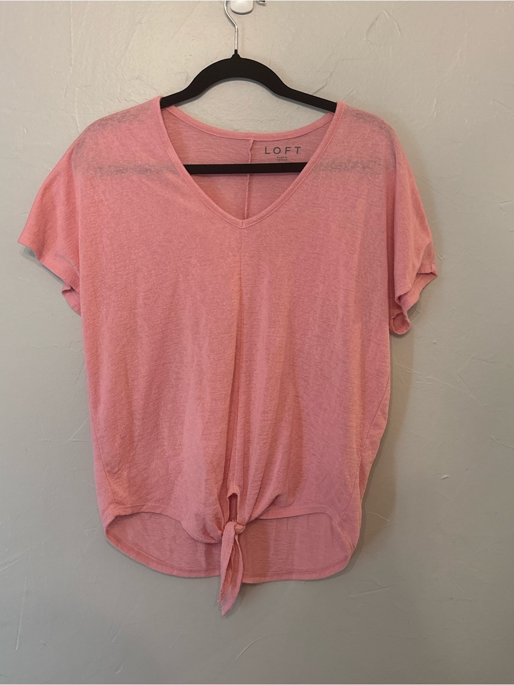 LOFT Pink V-Neck Tie-Front Short Sleeve Tee